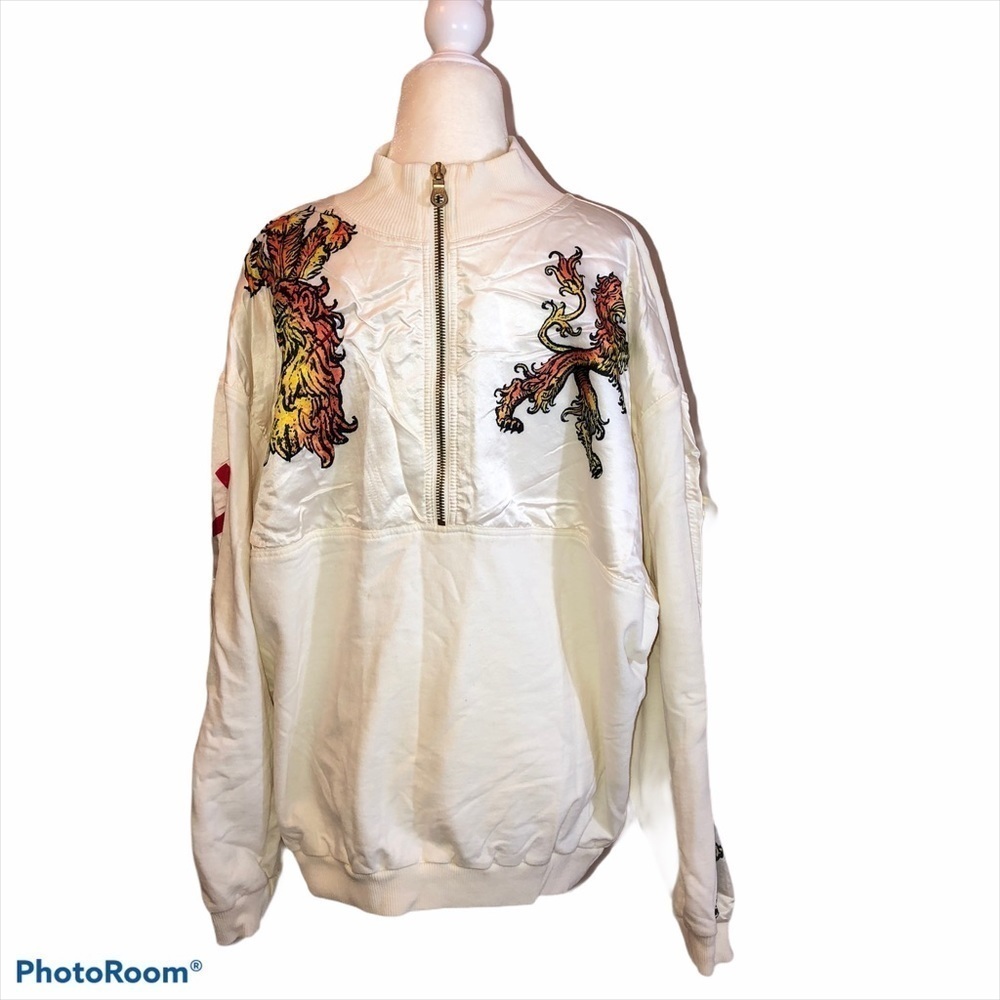 Vintage 80’s LILY FAROUCHE 1/4 Zipper Dragon Print Pullover Sz L